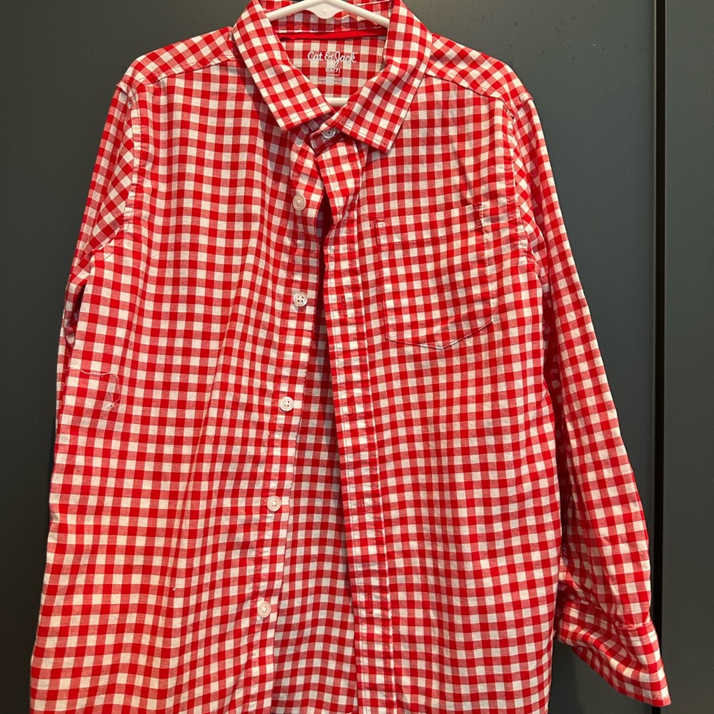 2 Gingham Bous Button Down Shirts Sizes S & 7/8